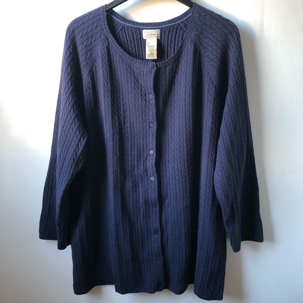 NWT L.L Bean Plus Size Women’s Button Front Knit Cardigan Sweater, Navy Size 2X - Picture 2 of 16
